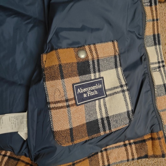 Abercrombie Jacket Mens Medium Brown Plaid Full Zip Outdoors Wool Puffer Coat - Picture 14 of 15